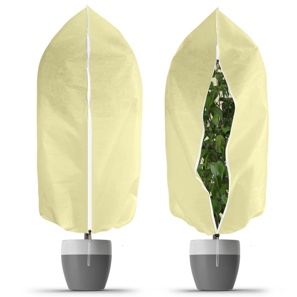 OFFCUP Plant Fleece Frost Protection Cover, 2pcs 60GSM 80×100cm Garden Fleece Frost Protection with Zip, Winter Plant Cover for Olive Tree Potted Palms Shrub, from Birds and Insects