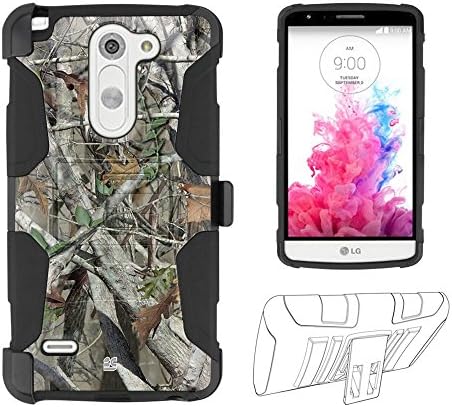 Fxclusive For LG G3 Stylus Case 3G D690 D690N Armor Combat Tough Durable Dual Layer Holster Protection Image Graphic Kickstand + Locking Belt Swivel Clip - Outdoor Fall Leaf