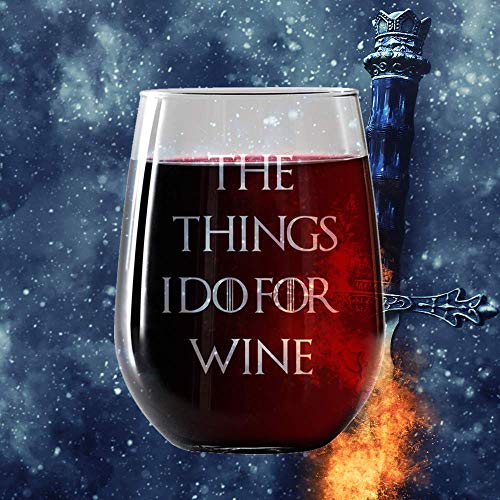 Wine Glasses Set of 4, Stemless Wine Glasses 17oz | Inspired by Game of Thrones | Engraved- Drinkware | Funny Novelty gifts for Men and Women - Made in USA. Includes free Wine Food Pairing Card - Thumbnail 5