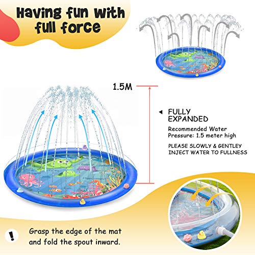 Vmini Sprinkler for Kids, Splash Pad, and Wading Pool for Learning - Children's Sprinkler Pool, 68'' Inflatable Water Toys Outdoor Swimming Pool for Babies and Toddlers