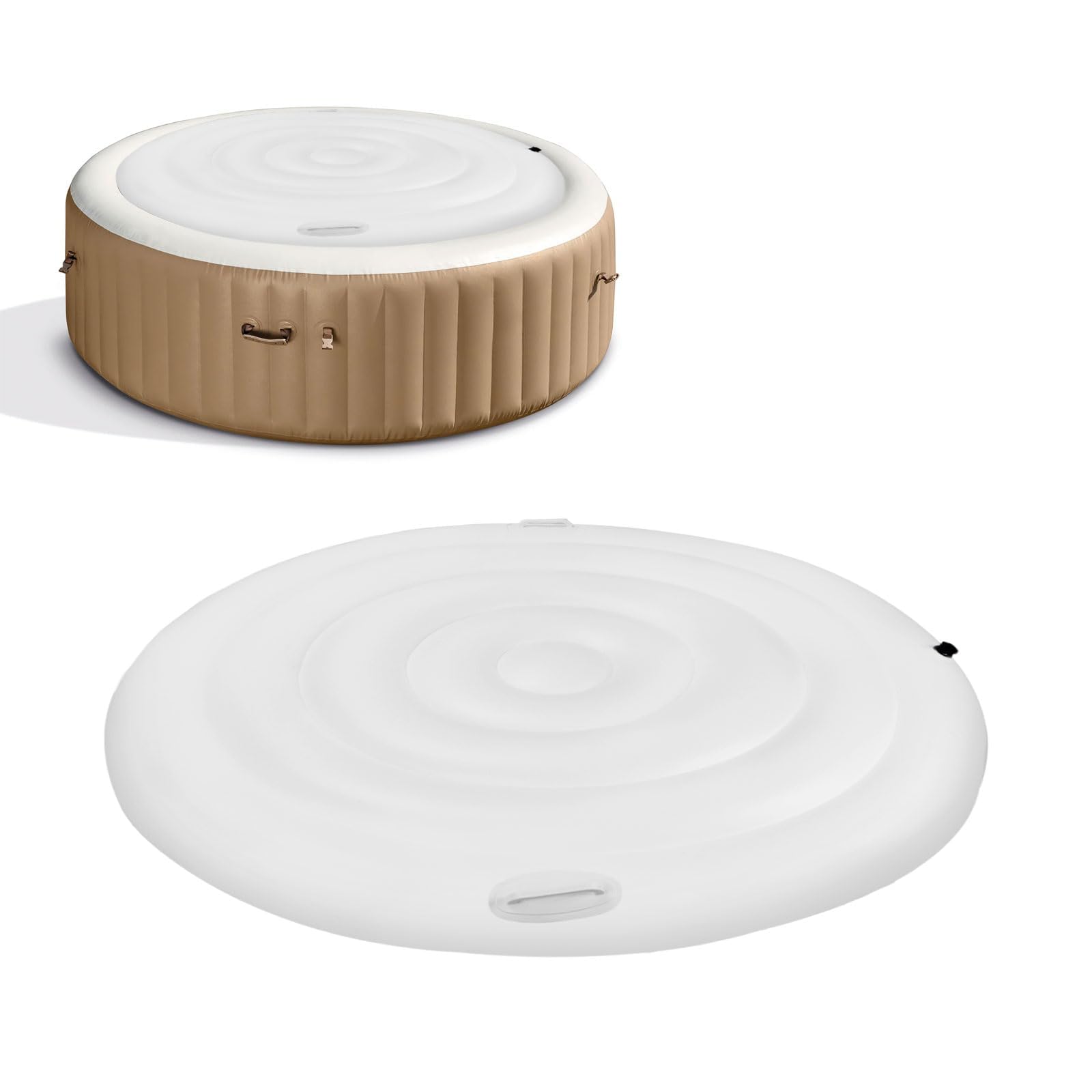 5.24Ft/160cm Inflatable Hot Tub Cover - Energy Saving Insulated Spa Lid with Handles, Foldable Round Hot Tub Protector for Heat Retention, All-Weather Protection & Rain Overflow Prevention