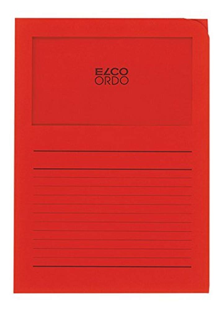 ELCO Ordo Classico 220x310 mm 120GSM Paper Folder with Printing and 180x100 mm Window (Box of 100) - Bright Red