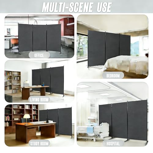 Grey Portable Room Divider, 3 Panel Freestanding Office Dividers, Folding Partition Privacy Wall Screen for Separation, 260 * 50 * 180Cm