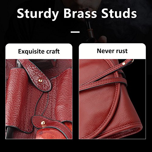 Handmade Genuine Leather Pipe Tobacco Pouch Bag Organize Case Pipe Tool lighter Holder Pocket for 2 pipe Vintage Unisex (Claret)