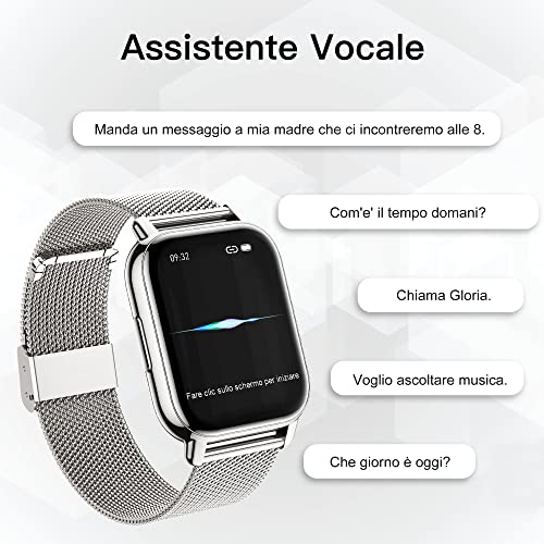Popglory Smartwatch Men Women 2 Straps Watch Calls and Whatsapp Pedometer Voice Assistant 24H Digital Watch Heart Rate Monitor Blood Pressure SpO2 Sleep for Android iOS