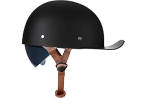 Woljay Vintage Retro Open Face Motorcycle Helmet Baseball Cap Half Helmets with pull-down Lens for Men Women Moped Cap Jet Scooter Street Cruiser - DOT Certified (Matte Black,X-Large)