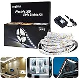 LED Light Strip Kit 300 Led Units SMD 3528Leds 16.4ft/5m 12V Flexible LED Strip Lights Daylight White Under Cabinet Non Waterproof, LED Ribbon For Home/Kitchen Lighting Strips Power Adapter Included