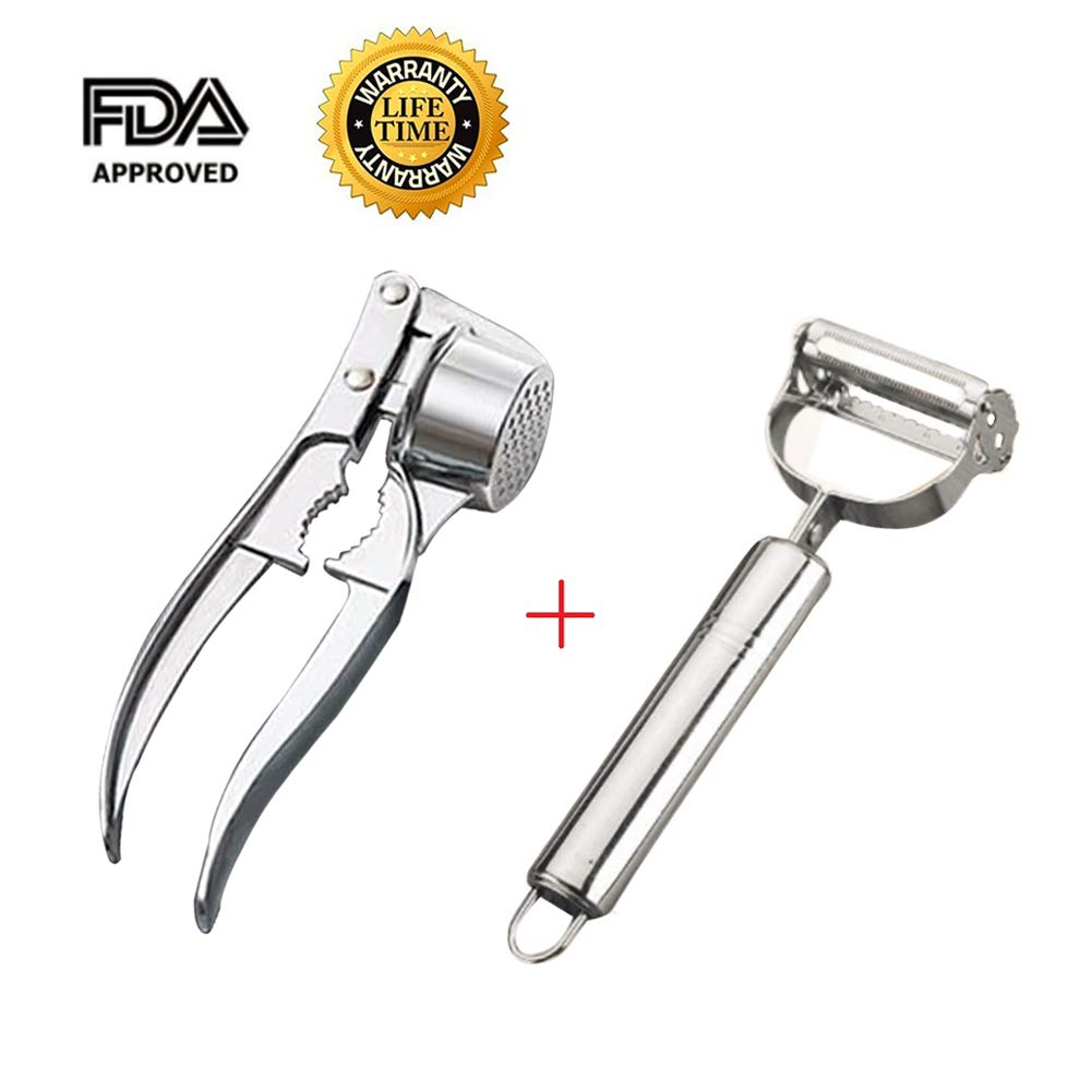 Garlic Press, Stainless Steel Garlic Mincer and Vegetable Peeler Set