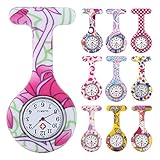 10pcs Floral Nurse Clip-on Fob Brooch Pocket Watch Lapel Watch for Women Girl (Pack #3)
