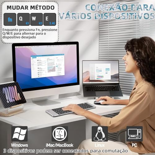 Kit Teclado e Mouse sem Fio, Teclado Dobrável