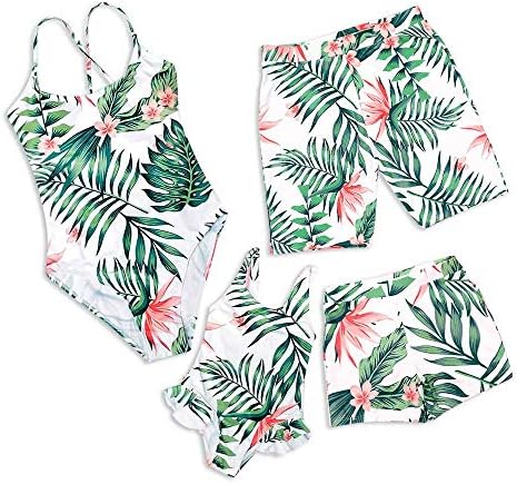 Family Matching Swimsuit One Piece Mommy and Me Monokini Tropical Printed Halter Backless Beach Swimwear