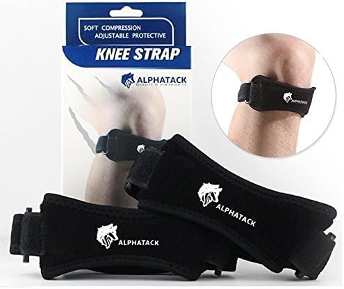 2 Pack Knee Pain Relief &amp; Patella Stabilizer Knee Strap Brace Support for Hiking, Soccer, Basketball, Running, Jumpers Knee, Tennis, Tendonitis, Volleyball &amp; Squats, Black