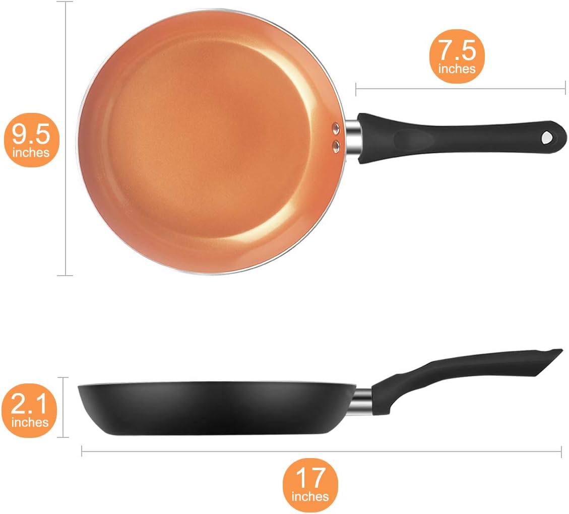 FRUITEAM 9 1/2 inch Fry Pan Non-stick Frying Pan with Lid, Aluminum Cookware with Induction Plate for Even Heating, Gas & Stovetops Safe, Black: Kitchen & Dining