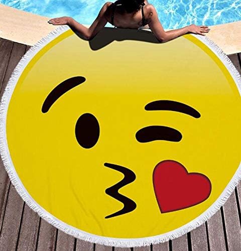 Footalk Round Roundie Indian Mandala Beach Towels Blanket Yoga Picnic Mat Thick Terry Cotton with Fringe Tassels Shawl Shower Bath with Fringe Tassels (Emoji2)