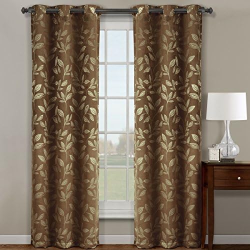 Pair of Two Top Grommet Claire Micro Suede Jacquard Blackout Weave Thermal Insulated Curtain Panels, Elegant &amp;Contemporary Claire Blackout Panels, Set of Two Cafe 36" by 84" Panels (72" by 84" Pair)