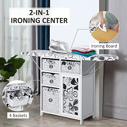 Drop Leaf Ironing Board with Shelves and Storage Boxes