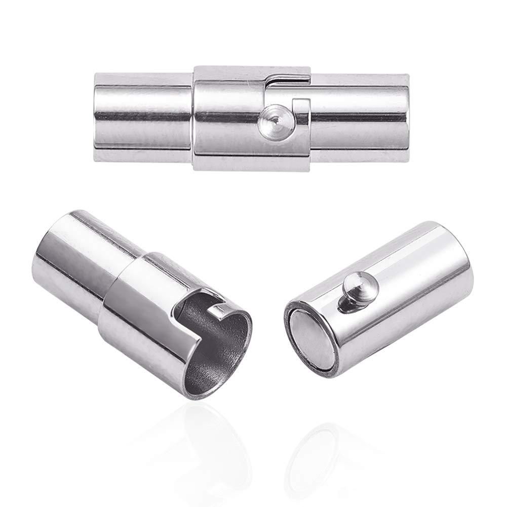 Airssory 10 Pcs 304 Stainless Steel Magnetic Screw Clasps Column Leather Cord End Cap Snap for Jewellery Making DIY Accessories - Hole: 4mm