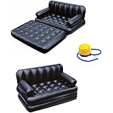 Folding Portable Inflatable Sofa Twin Bed, Lazy Flocking Queen Size Air Bed Mattress - Great for Pop Up Indoor Living Room an