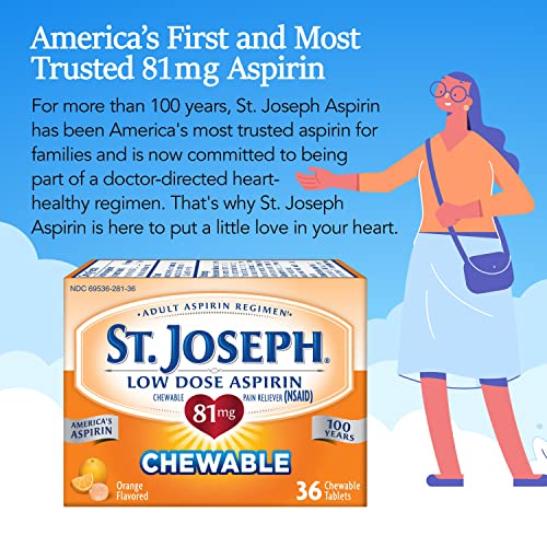 St. Joseph Aspirin Pain Reliever (NSAID) 81mg, Chewable Orange Tablets