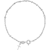 Savlano 925 Sterling Silver Italian Rosary Solid Bead Chain Cross Pendant 7 Inches Bracelet Comes With Gift Box for Women - Made in Italy