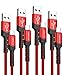 JSAUX USB C Cable 4-Pack [10ft+6.6ft+3.3ft+3.3ft], USB A to USB C Charger Cord 3.1A Fast Charging Compatible with iPhone 15/15 Pro Max, Samsung Galaxy S24 S23 S22 S10 A54 Car Play LG G8 G7 Red