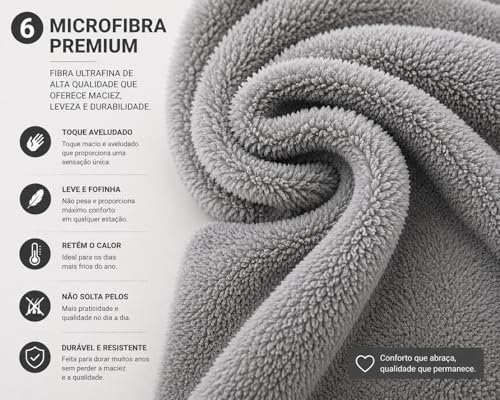 Manta Casal de Microfibra Fleece | Cobertor Macio e Quentinho, Dupla Face, 1,80m x 2,00m – Cinza