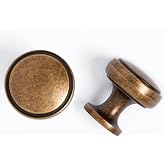 Pusrfots Round Knobs - 4 Pack / 1 Inch, Zinc Alloy Antique Brass Handles for Cabinets, Vintage Cabinet Knobs for Kitchen Cabinet Handles and Knobs, Bathroom Drawer Knob, Bedroom Wardrobe Pulls