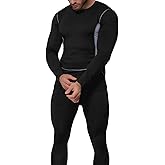 Inno Thermal Underwear For Men Ultra-Soft Long Johns Set with Fleece Base Layer Outdoor Ski Exercise Warm Top&Bottom Black