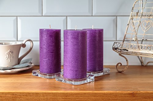 Set of 3 Purple Pillar Candles 3" x 6" Unscented Handpoured for Weddings, Church, Home Decoration, Relaxation, Spa, Smokeless Cotton Wick - Fragrance-Free by Melt Candle Company