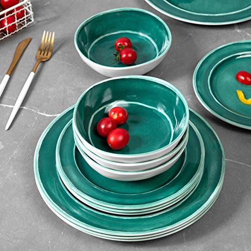 Melamine Dinnerware Set 12pcs Dishes Dinnerware Set for 4, Indoor and