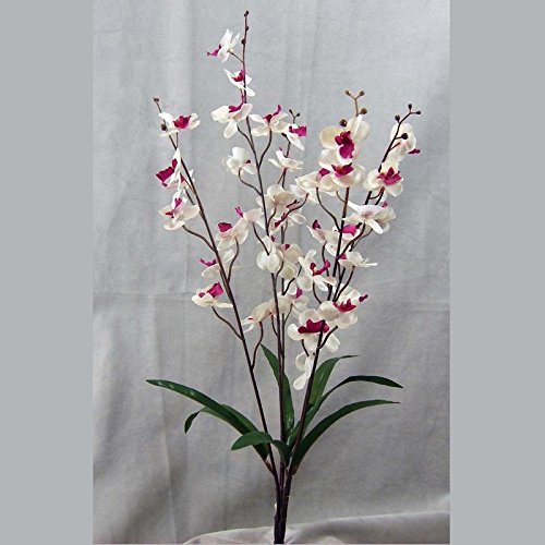 Cream and Purple Poly Silk Moth Orchid Floral Spray | For Indoor Decor