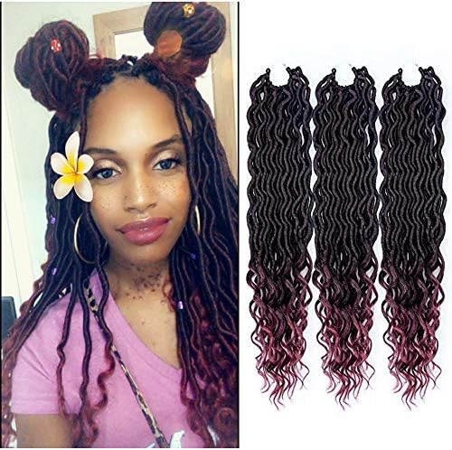 Lihui 6pcs/lot Goddess Locs Crochet Hair Wavy Faux Locs with Curly Ends Synthetic Braiding Hair Extension (20inch(6-PACKS), 1B/530)
