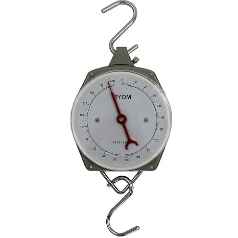 PROFI HÄNGEWAAGE ANALOG max. 200kg / 1000g Schritte, stabiles Metallgehäuse, Zugwaage inklusive 2x S-Haken