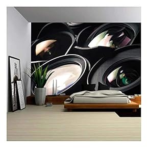 Set of DSLR Lenses, Different Sizes and Reflections. Low Key Image - Removable Wall Mural | Self-Adhesive Large Wallpaper - 66x96 inches