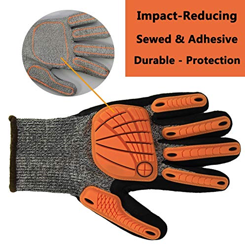 Impact Reducing Safety Gloves, Anti-Vibration Work Gloves, Level 5 Cut Resistant Liner with Grip Coating, Durable Protection for Mechanic Auto Garden Construction Multi-Purpose Use. - Thumbnail 3