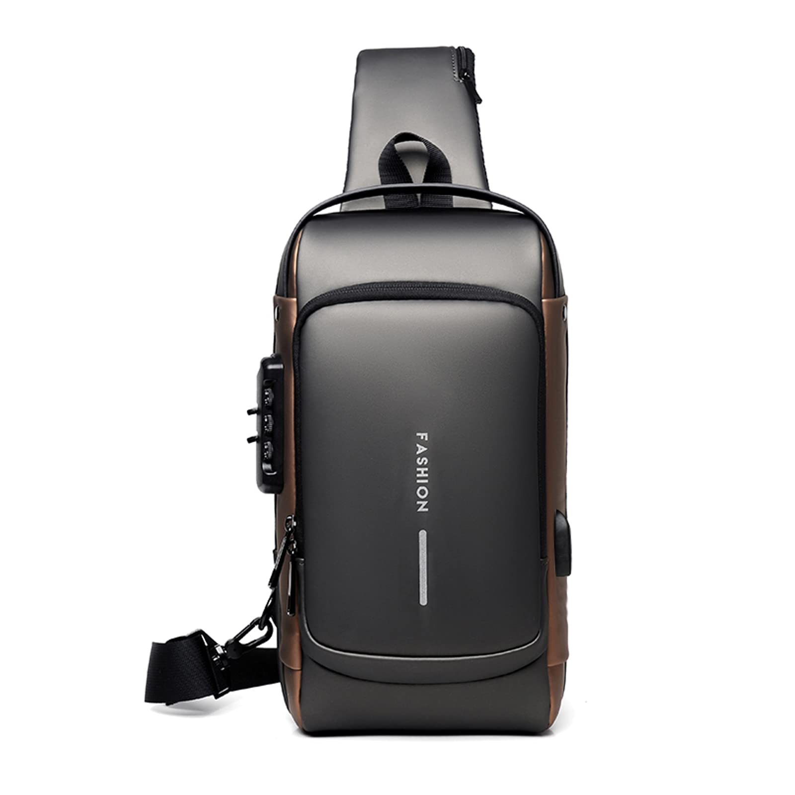 FANDARE Anti-theft Sling Bag Business Men Bag Chest Crossbody bags with USB Charging Port Waterproof Small Backpack for Outdoor Work Hiking Running Sport Travel Bag Gray Brown