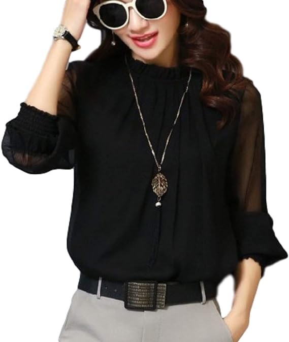 Amazon スポシー Ma06 ブラウス レディース 長袖 フォーマル 白 ビジネス シフォン オシャレ シースルー シースルートップス シースルーブラウス 袖 スタンドカラー 立ち襟 スリーブ とろみ シフォン オフィスカジュアル ギャザー 式 会 お呼ばれ オールシーズン