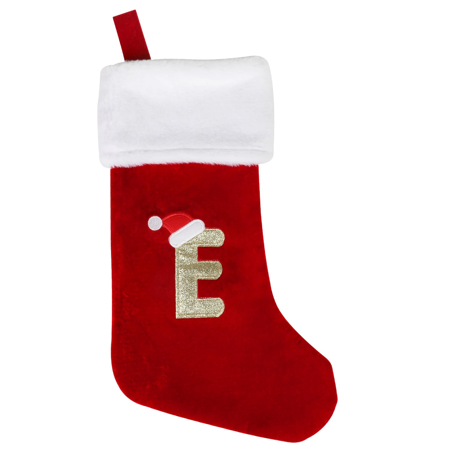 SULOLI 20 Inches Monogram Christmas Stockings with Letters,Super Soft Plush Christmas Stockings Large Embroidered Stockings Red Letter Stockings for Christmas Holiday Xmas Gift(E)