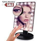 Makeup Mirror with Lights , LED Lighted Movable Vanity Mirror 22 Bright LEDs 10X Magnification Large Screen Touch Dimmable with Memory Function Lighted Illuminated