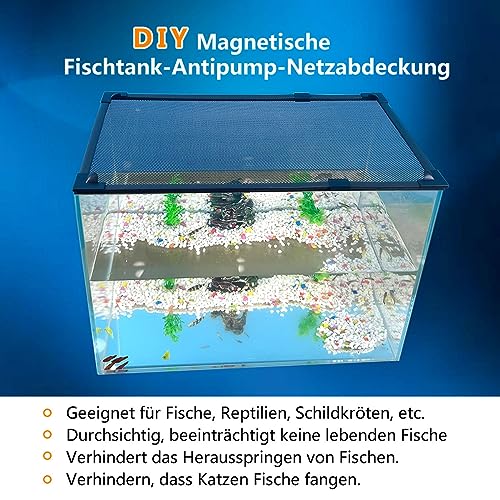 Antipump-Netz für Fischtanks 94X46cm Magnetische Anziehung, freies Öffnen und Schließen Es verhindert, DASS Fische, Reptilien, Schildkröten andere Tiere entkommen