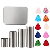 Pangda 4 Size Stainless Steel Guitar Slides Set and 10 Pieces Guitar Picks with Metal Box