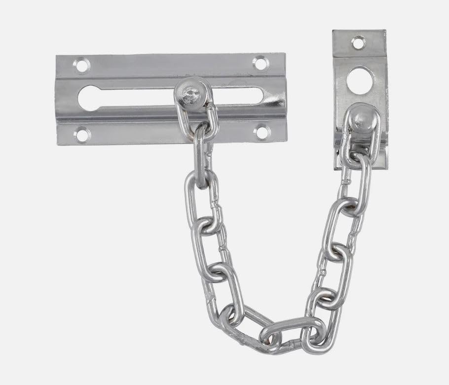 Security Door Chain Heavy Duty Safety Guard Lock Catch 85mm with Screws (Polished Chrome)