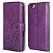 WaterFox iPhone 6/7 / 8 Plus Wallet Case with 4 Card Holder for Women, Detachable Cover Flip Folio PU Leather Wrist Strap Removable Magnetic Kickstand with Floral Flower Design for Girls - Purple