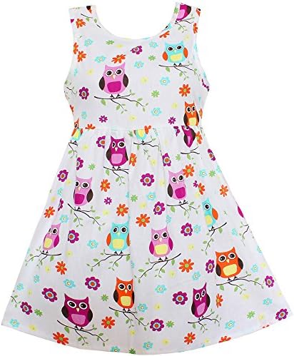 Shybobbi Girls Dress White Owl Bird Flower Print Party Princess Casual Summer Kids Clothing