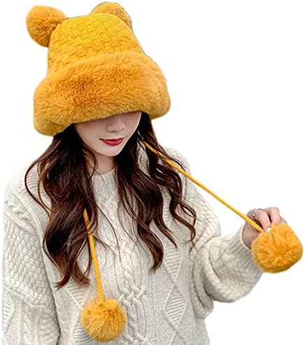 Women Cute Rabbit Ear Plush Beanie Cap Outdoor Fluffy Bunny 