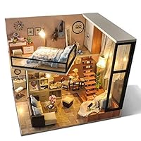 UniHobby DIY Dollhouse Kit with Dust Proof Cover 1:24 Scale Wooden DIY Miniature Dollhouse Kit Toy Gift