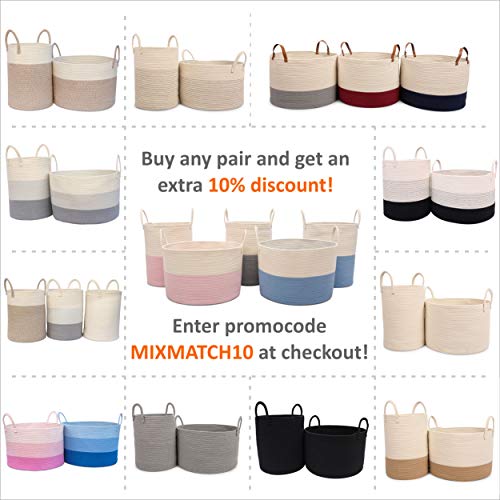 OrganiHaus Extra Large Blue Nursery Basket of Natural Cotton Rope Woven with Multiple Colors