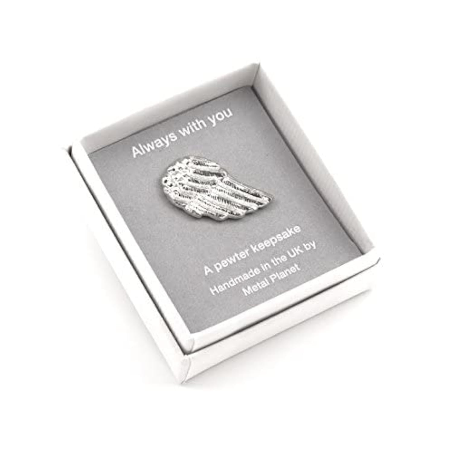 Metal Planet Angel Wing Miniature Keepsake Token presented in a Gift Box with 'Always with You' Printed Message