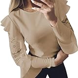 TOPUNDER 2018 Ruffle Long Sleeve T Shirt for Women Lace Crewneck Top Loose Blouse Evening