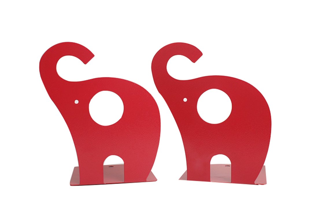 Cute Cartoon Elephant Shape Nonskid Metal Bookends for Kids Gift Decoration(Red)